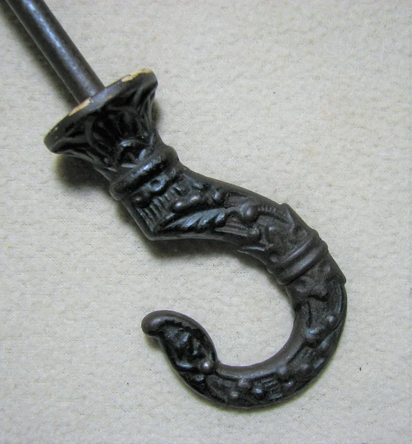 OLD ANTIQUE CAST IRON CEILING HOOK 7.5" LONG to HANG LAMPS, PLANTERS VICTORIAN