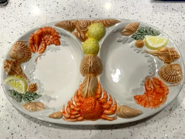 Seafood Ceramic 3D Platter 15 in Beau Rivage Club. Crab,Lobster,Sea Shell NEW