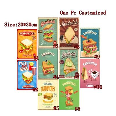 Sandwiches Retro Metal Tin Signs Fast Food Art Wall Decor Poster Hanging