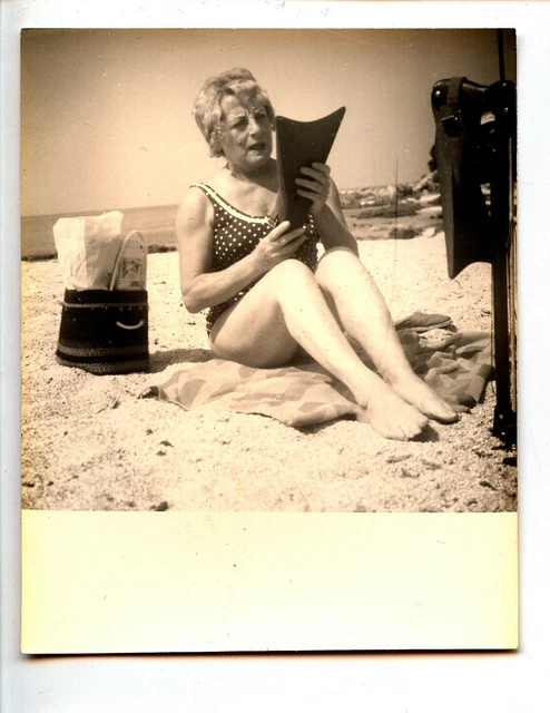 Woman on the Beach with Flippers Diving - Old Year Photo. 1950 60