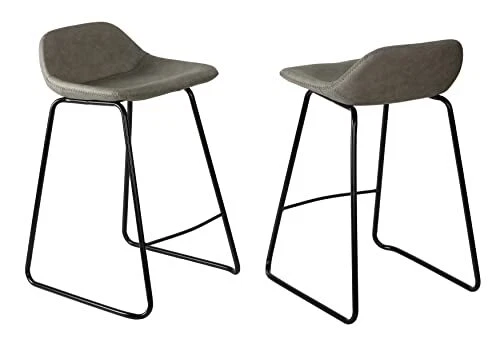 Cortesi Home Ava Counterstools in Grey Faux Leather Set of 2 Stone