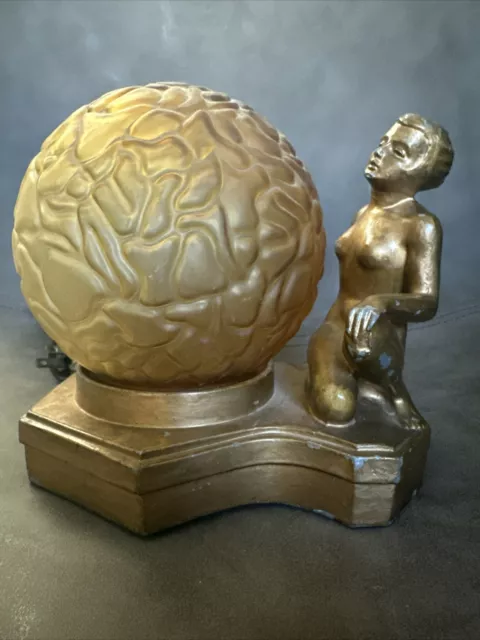 Nude Electric Boudoir Lamp with Original Glass Brain Ball Shade Globe  Art Deco