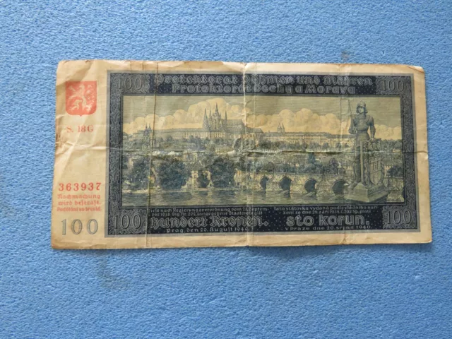 Bohemia & Moravia 100 Korun 1940 Czechoslovakia, Circulated