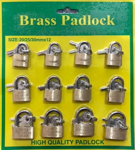 NEW 12 x BRASS PADLOCK 20,25,30mm Small/Mini/Tiny Tool/Locker Security Lock