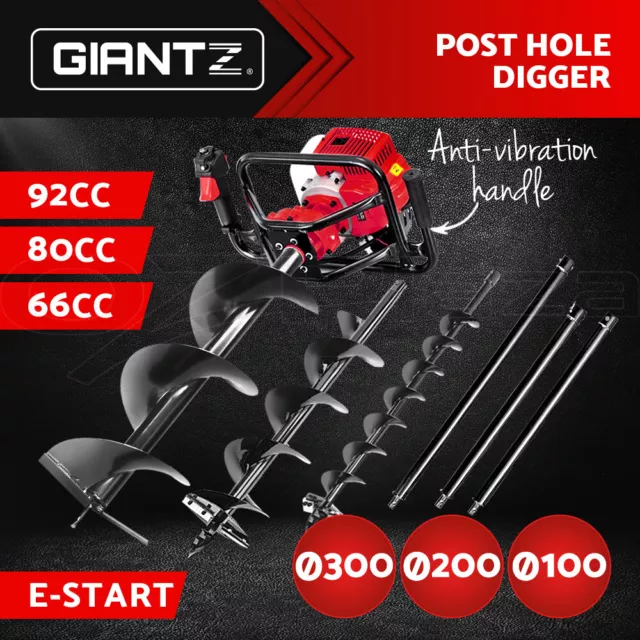 Giantz Post Hole Diggers Petrol Digger Drill Fence Extension Auger 66/80/92CC