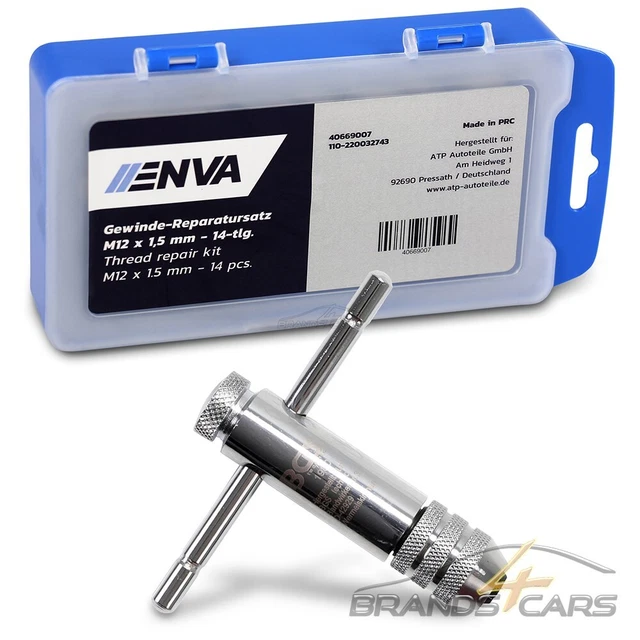 ENVA KIT RIPARAZIONE FILETTATURE M12 x 1,5 mm - 14 pezzi + supporto attrezzi bgs filo