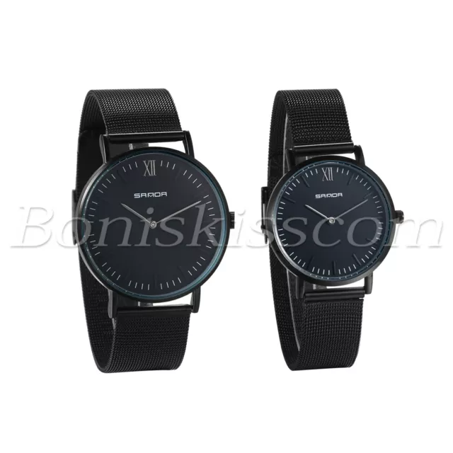 Couples Mens Women Roman Numberals Ultra Thin Stainless Steel Quartz Wrist Watch