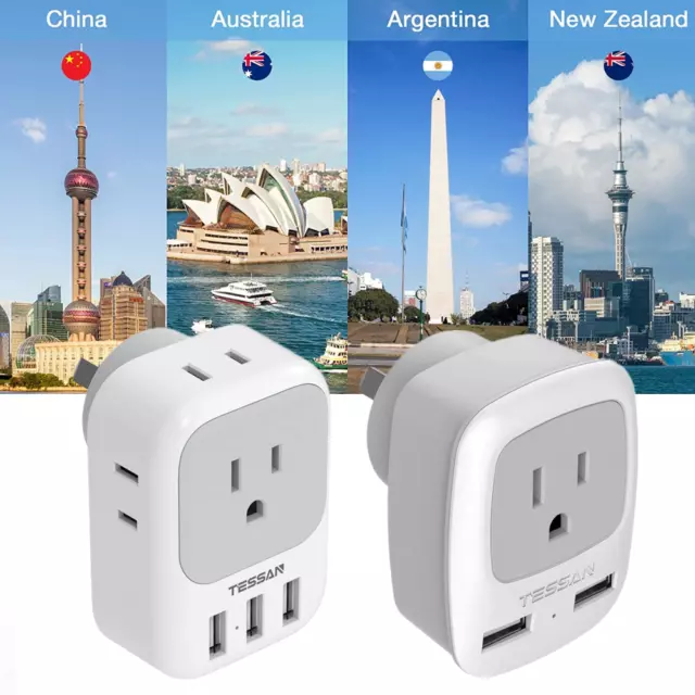 Australia Power Plug Adapter with Multi Outlet USB for Travel to Argentina China