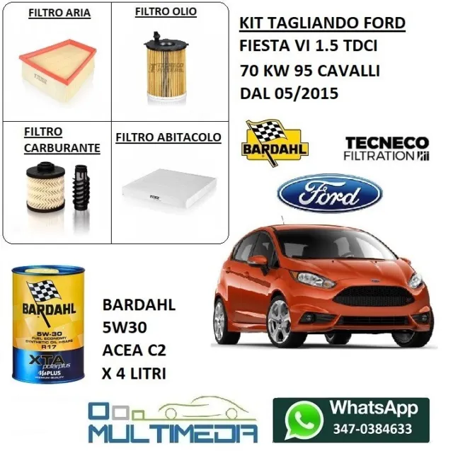 KIT TAGLIANDO COMPLETO FILTRI + OLIO CASTROL 5W30 COMPATIBILE CON FORD KUGA  2.0 TDCI : : Auto e Moto