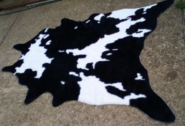 EX Show Home LARGE FAUX FUR COW HIDE RUG BLACK & WHITE  5x6.5 FEET