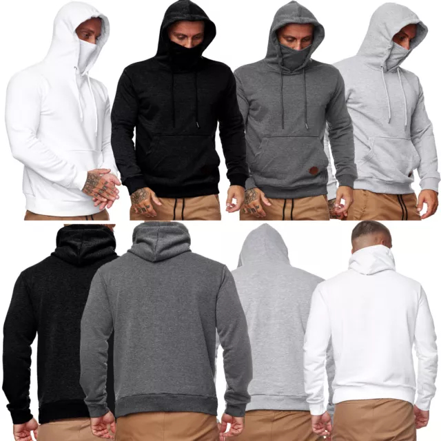 Men Gym Hoodies Sweatshirts Pullover Tops Sport Hooded T-Shirt with Mask Stylish
