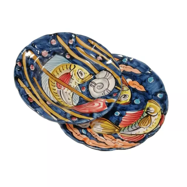 Coppia Piatti Ceramica Di Vietri Decorati A Mano Lavabili In Lavastoviglie