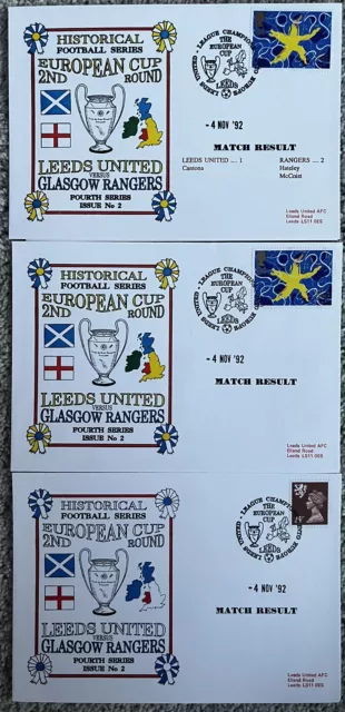 Leeds United v Rangers 4th November 1992 Dawn First Day Cover Set Of 3