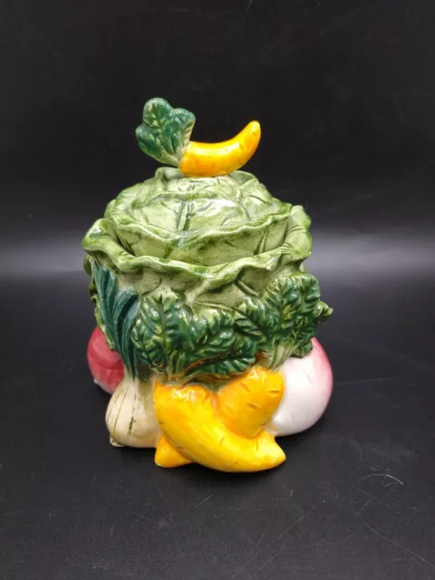 1996 Fitz and Floyd Omnibus Vegetable Garden Sugar Bowl Jam Jar Carrot Lid