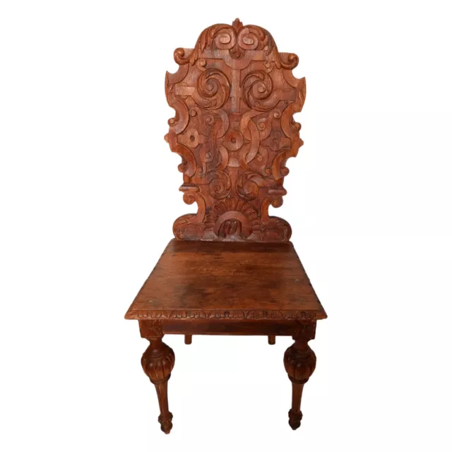 Antique Victorian Celtic Arts & Crafts Oak Hall Chair Superb Hand Carved Design