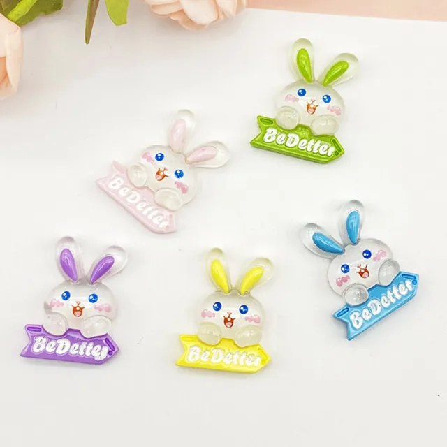 5pcs DIY Fluorescence Rabbit DIY Resin Accessories Jewelry Charms Supply