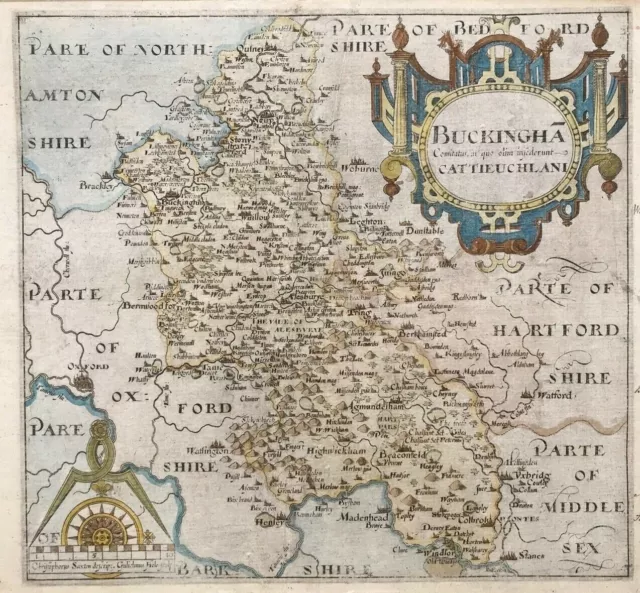 1607 Antique Saxton / Hole County Map - Buckinghamshire -from Camden's Britannia