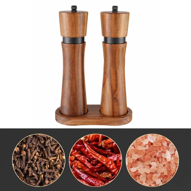 ADJUSTABLE WOOD PEPPER Mill and Salt Grinder Set for Customized Flavor