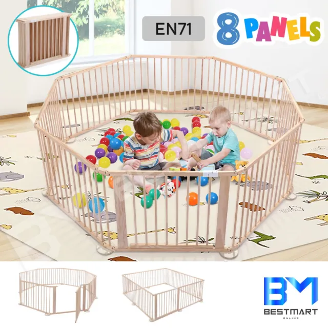 Kidbot Wooden Baby Playpen Kids Activity Centre Foldable Outdoor Playard Fence