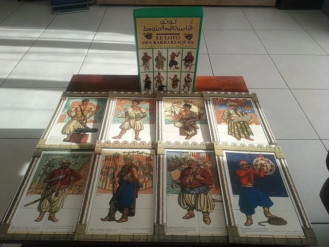Ancien Jeu De Loto Illustré – 8 Planches, Thème Des Barbaresques, Vintage
