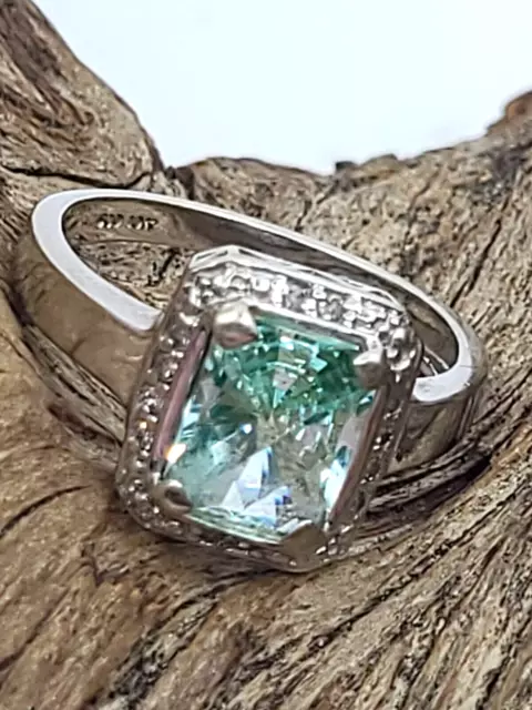 handmade  10K White Gold 3ct Paraiba Tourmaline Diamond Halo Accent Ring Size 7