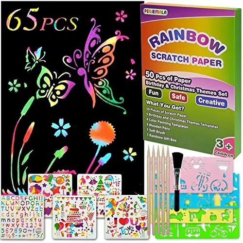 Raimarket Christmas Gifts for Kids 74-Piece, Scratch Art for Kids, Arts and  Crafts for Kids, Rainbow Scratch Paper Art Set for Girl Birthday Gifts