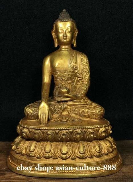9 Tibet Bronze Gilt Shakyamuni Amitabha Buddha Sakyamuni Buddhism Lotus Statue T