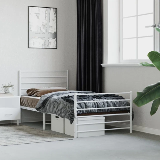 VIDAXL METAL BED Frame without Mattress with Footboard White 107x203cm