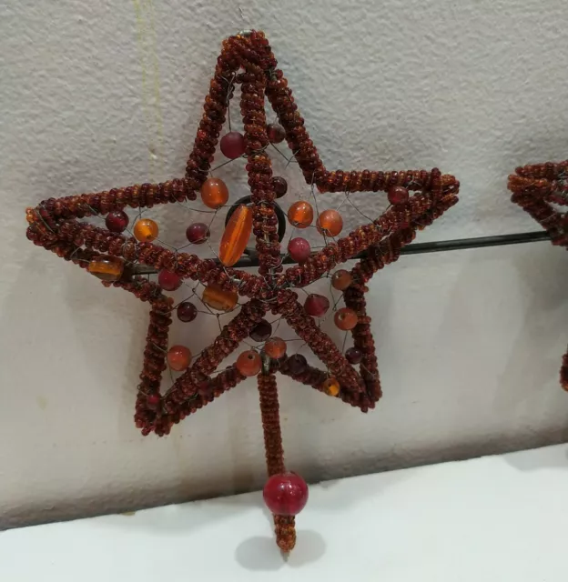 Vintage beaded orange stars  hanging wall 3 hooks 2