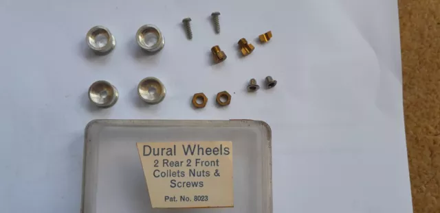 VINTAGE SLOT CAR PARTS DURAL WHEELS x4 2x REAR 2x FRONT COLLETS NUTS SCREWS VINTAGE SLOT CAR PARTS DURAL WHEELS x4 2x REAR 2x FRONT COLLETS NUTS SCREWS