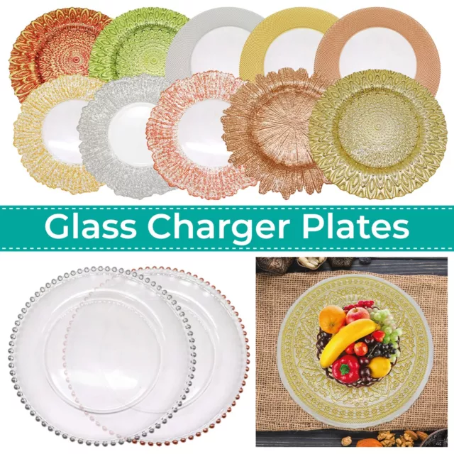 Glass Charger Plates Gold, Silver Rimmed Edge Wedding Event Decor