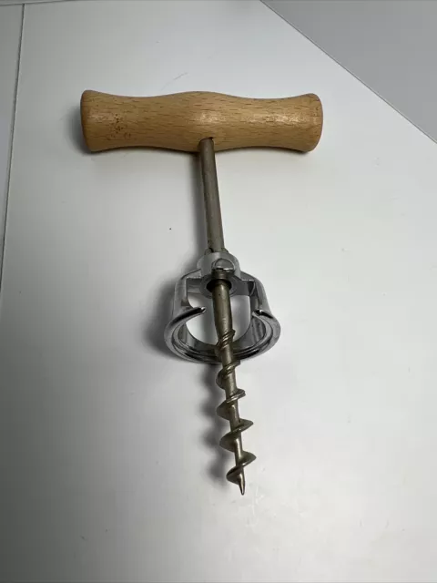 Vintage Corkscrew Wood Handle Wine Bottle Opener Made In ITALY