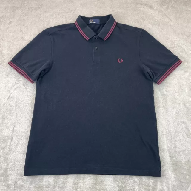 Fred Perry Polo Shirt Men Large Black Contrast Trim Logo Short Sleeve Preppy