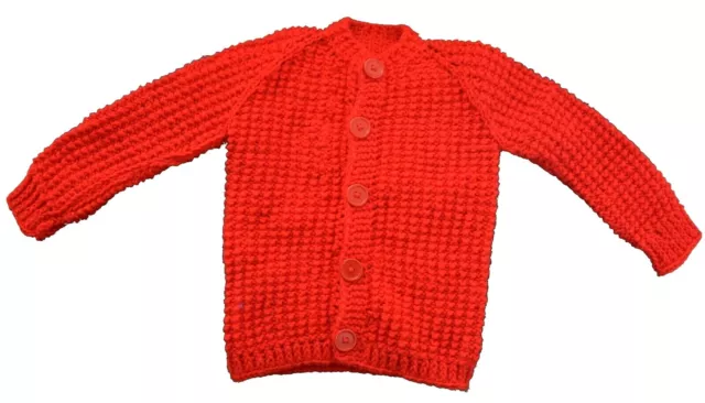 Beautiful Red Handmade Knitted Kids Jacket with a Red Hat