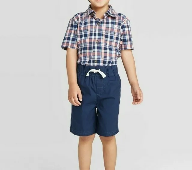 NWT 4T Toddler Boy's 2pc Button-Front Plaid Top and Bottom Set Shorts Outfit
