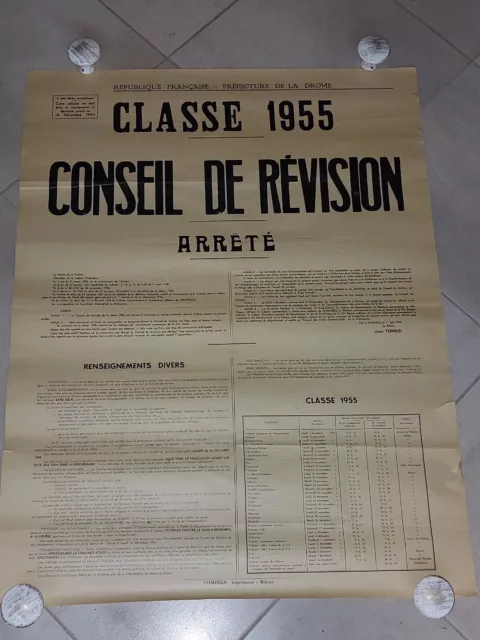 AFFICHE "Conseil De Révision" - Classe 1955/Drôme - 60x78 - 1 Juin 1954 - TTB -