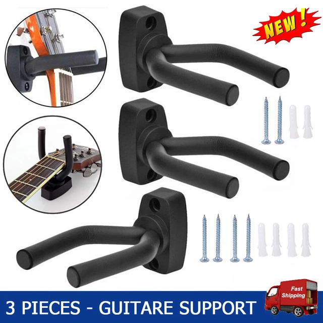 Support Guitare Mural 3 Pièces | Bois Noyer Noir | Rotatif U Profond | Inclut 42 Médiators 7 épaisseurs | Pour Guitare Acoustique/électrique