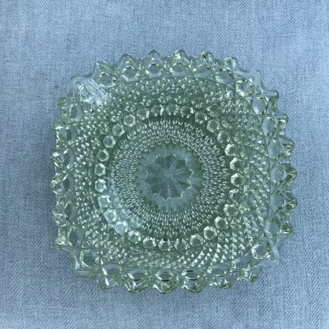 Vintage Federal Glass 1930s -40s Green Candy Dish Diamond Point Ruffled Edge