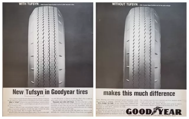 1962 Goodyear Tires Tufsyn New Tough Synthetic More Miles 2 Page Print Ad