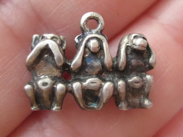 VINTAGE 800 Silver THREE WISE MONKEYS~NO EVIL Bracelet Charm