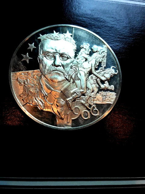 TEDDY ROOSEVELT / Indian  Franklin Mint Sterling Silver Medal 1 oz+