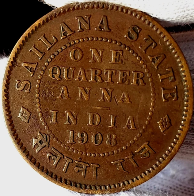 India Princely State Sailana 1/4 Anna 1908 Edward VII Lovely Grade SL9