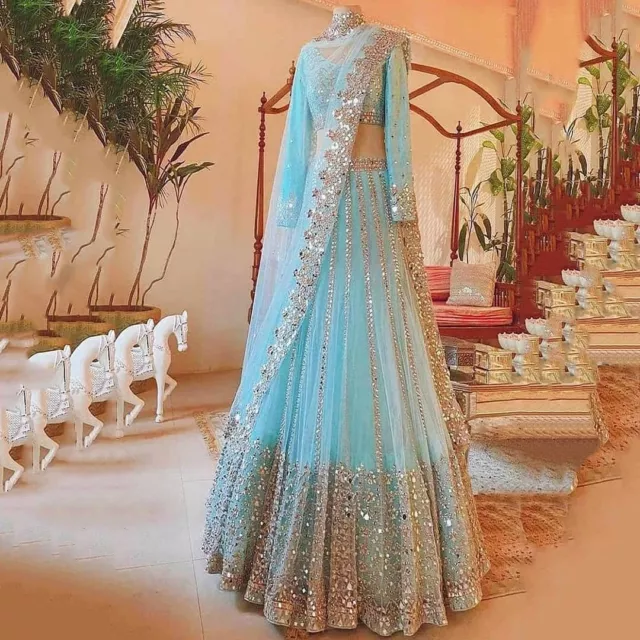 Sky Blue Wedding Lehenga Choli For Women Bridesmaids Ready To Wear Chaniya Choli 2