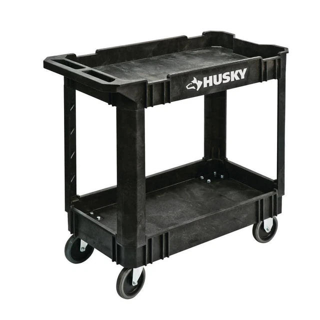 2-Tier Plastic 4-Wheeled Service Cart In Black With 500 Lb. Capacity