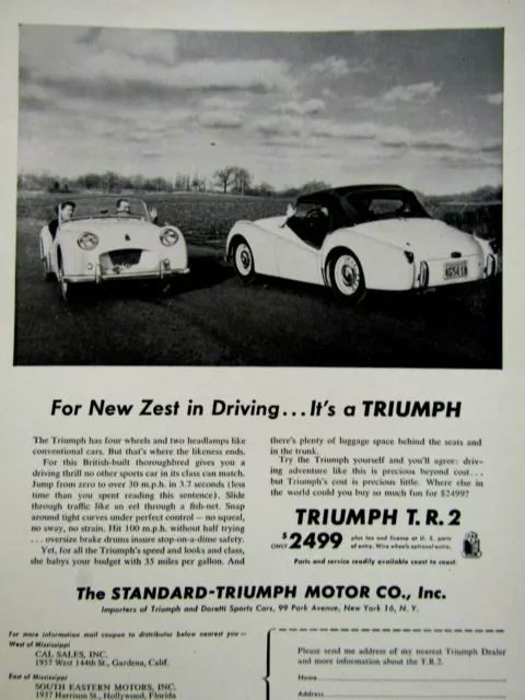 1955 Triumph TR 2 Vintage For The New Zest In Driving Original Print Ad 8.5x11"