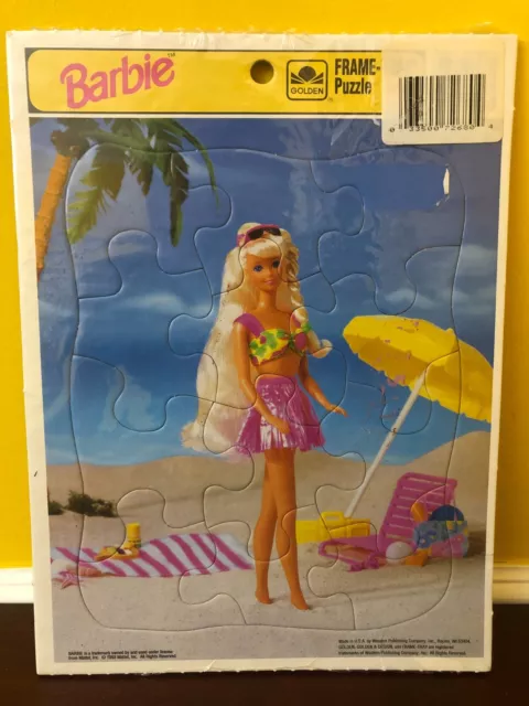 Mattel 1993 Barbie Dorada 1993 12 piezas 8,5""x11"" marco bandeja rompecabezas día de playa