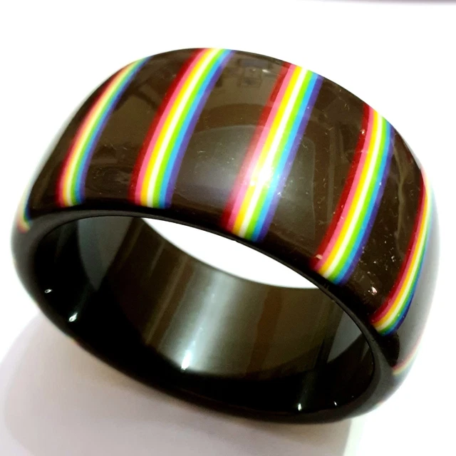 Vintage Lucite Rainbow Brown Bangle Wide Bracelet
