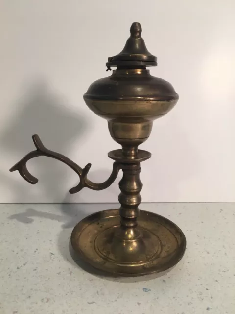 Vintage/Antique Brass Oil Lamp with Finger Hook Handle 7” Height