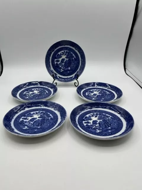 Set of 5 Vintage Allertons England Willow Blue  5.5" Saucer plates Blue White