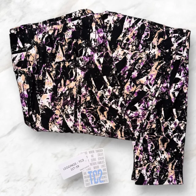 NWT NEW LuLaRoe LLR Leggings Black Purple Peach White Print TC2 18+